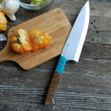 NORA #1518 - 7.5" Deba - 01 Carbon Steel -  Walnut & Teal Blue Box Elder